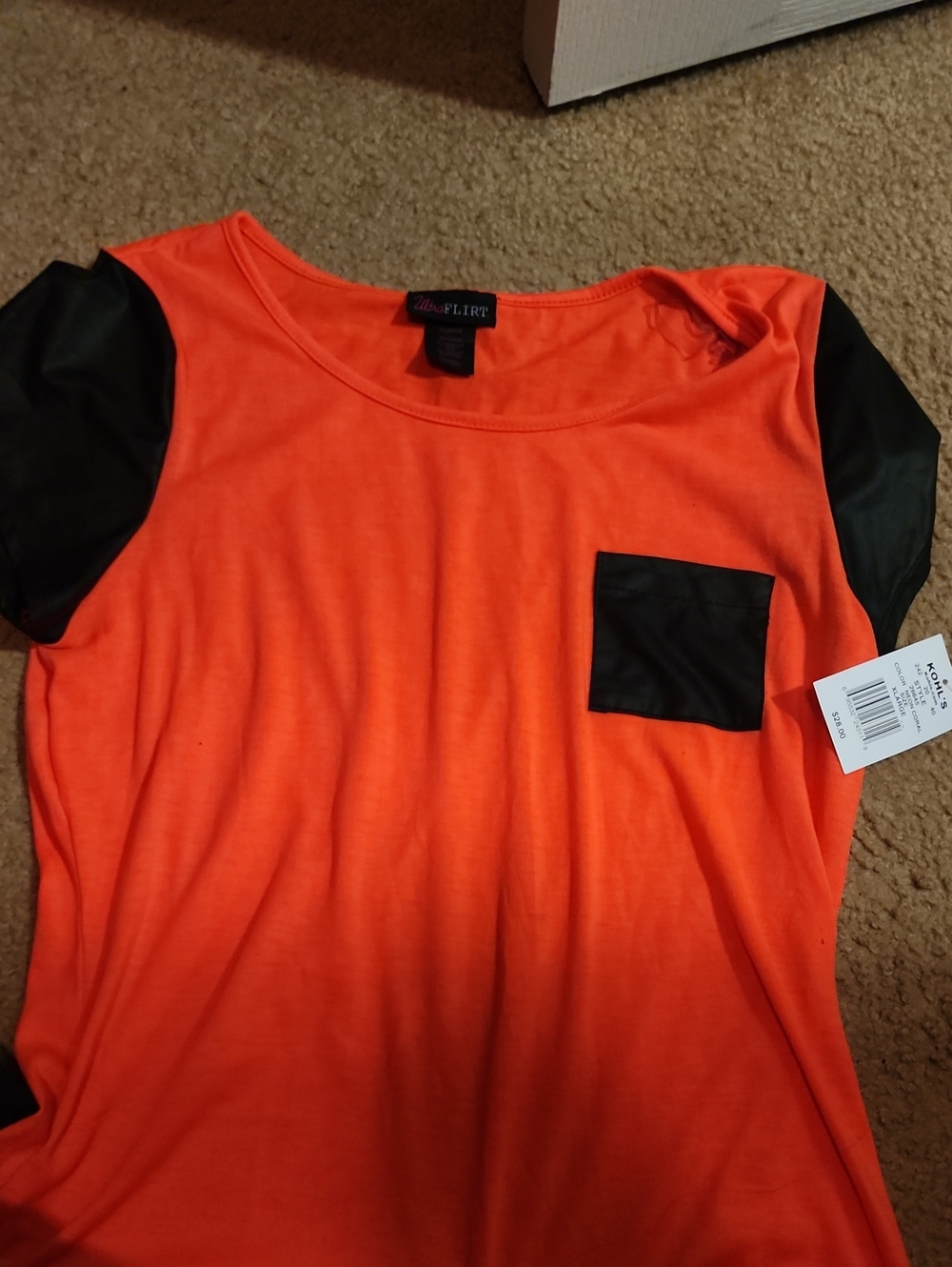 Ultra Flirt Neon Orange Short Sleeve Top with Black Accents